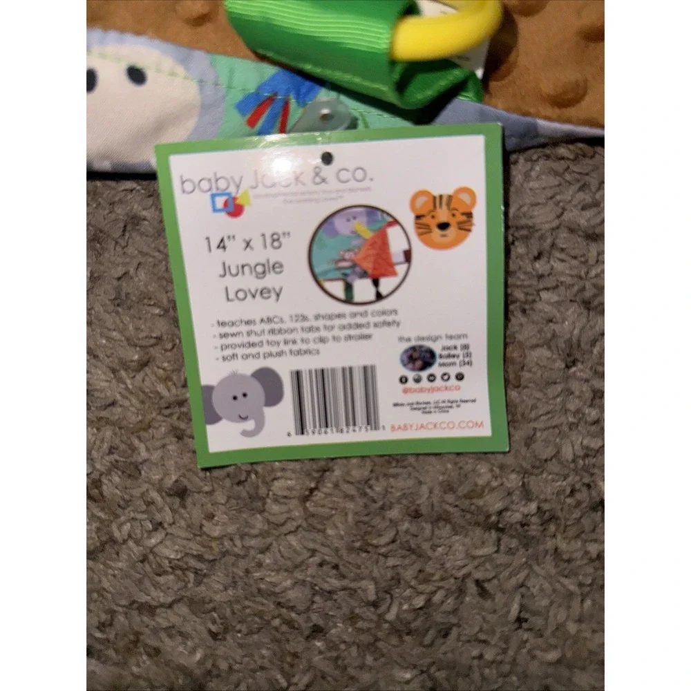 Baby Jack Co Taggie Elephant Monkey Lion Zebra Bird Minky Security Blanket/Lovey